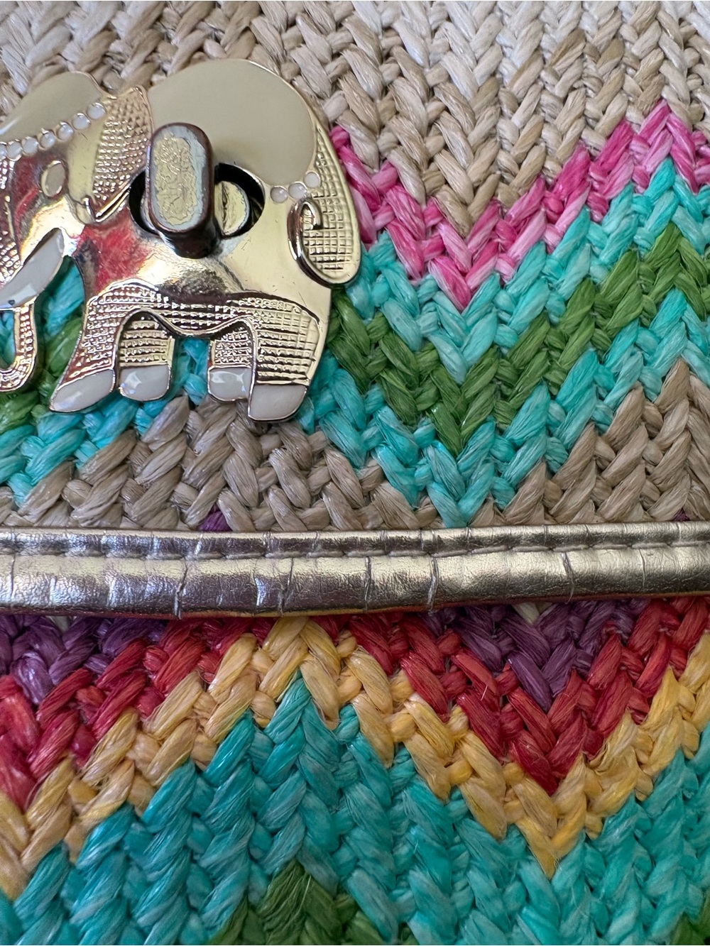 Lilly Pulitzer Multicolor Chevron Woven Clutch with Gold Elephant - Picture 10 of 11